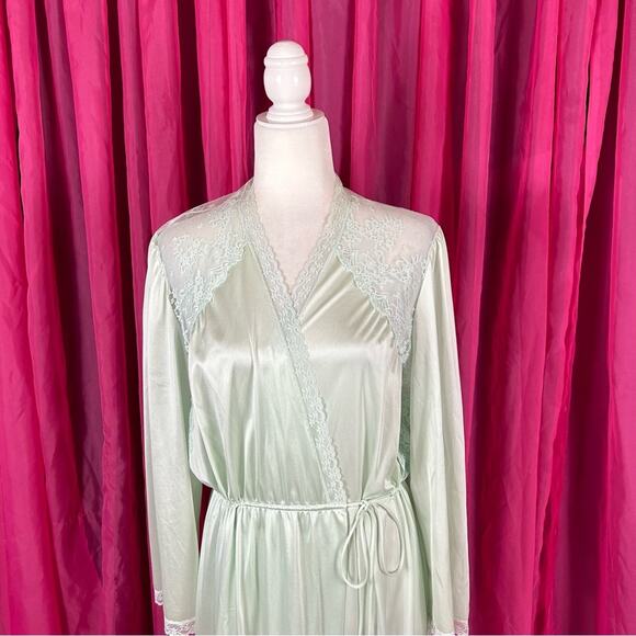 Vintage Collections JC Penneys mint lace embellished maxi slip robe, one size - Picture 3 of 9